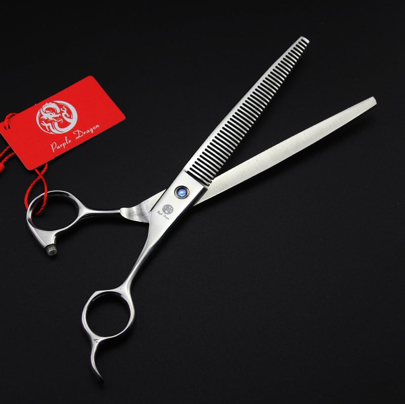 Purple Dragon 8 inch 3 in 1 Professional Pet Grooming Thinning Scissors - Upward Curved Shears and Dog Hair Cutting Scissor - Perfect for Pet Groomer or Family DIY Use (Silver) - Image 3